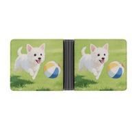KOAYUBFC Cartera delgada compacta plegable con diseño de cachorro persiguiendo una pelota, carteras minimalistas para hombres con tarjetero de crédito, ranura para monedas, ventana de identificación