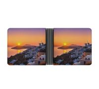 KOAYUBFC Cartera delgada compacta plegable con diseño de isla de Grecia, atardecer, paisaje, carteras minimalistas para hombres con tarjetero de crédito, ranura para monedas, ventana de identificación