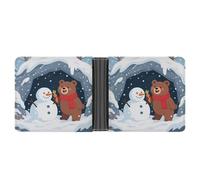 KOAYUBFC Cartera delgada compacta plegable con diseño de oso que hace un muñeco de nieve, carteras minimalistas para hombres con tarjetero de crédito, ranura para monedas, ventana de identificación