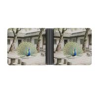 KOAYUBFC Cartera delgada compacta plegable con diseño de pavo real con pantalla abierta, carteras minimalistas para hombres con tarjetero de crédito, ranura para monedas, ventana de identificación