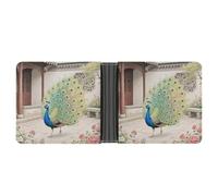 KOAYUBFC Cartera delgada compacta plegable con diseño de pavo real para caminar y abrir la pantalla, carteras minimalistas para hombres con tarjetero de crédito, ranura para monedas, ventana de