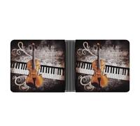 KOAYUBFC Cartera delgada compacta plegable con diseño de piano, violín, notas musicales, billeteras de cuero, carteras minimalistas para hombres con tarjetero de crédito, ranura para monedas, ventana