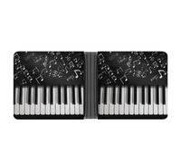 KOAYUBFC Cartera delgada compacta plegable con teclas de piano con notas musicales, carteras de cuero, carteras minimalistas para hombres con tarjetero de crédito, ranura para monedas, ventana de
