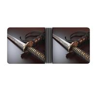 KOAYUBFC Cartera delgada compacta plegable de cuero con espada samurái japonesa, carteras minimalistas para hombres con tarjetero de crédito, ranura para monedas, ventana de identificación, unisex