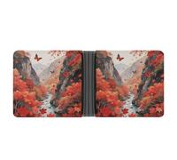 KOAYUBFC Cartera delgada compacta plegable de piel con diseño de arce, bosque, cañón, carteras minimalistas para hombres con tarjetero de crédito, ranura para monedas, ventana de identificación