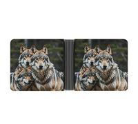 KOAYUBFC Cartera delgada compacta plegable de piel con diseño de lobos, carteras minimalistas para hombres con tarjetero de crédito, ranura para monedas, ventana de identificación, unisex