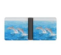 KOAYUBFC Cartera delgada compacta y plegable con diseño de delfines jugando con delfines, carteras minimalistas para hombres con tarjetero de crédito, ranura para monedas, ventana de identificación