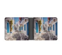 KOAYUBFC Cartera delgada compacta y plegable de piel de la calle Grecia, carteras minimalistas para hombres con tarjetero de crédito, ranura para monedas, ventana de identificación, unisex