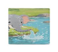 KOAYUBFC Cartera para hombre con tarjetero de crédito para mujer, billetera delgada con diseño de elefante tomando un baño, cartera plegable con ventana de identificación