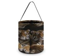 KOAYUBFC Cubo de dulces de Halloween que representa a un tigre en la cueva, bolsas de dulces de Halloween con asas, cestas de dulces reutilizables para Halloween, suministros de fiesta, bolsas de