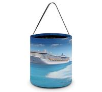 KOAYUBFC Cubo de dulces de Halloween que representa un barco de crucero junto al mar, bolsas de dulces de Halloween con asas, cestas de dulces reutilizables para Halloween, suministros de fiesta