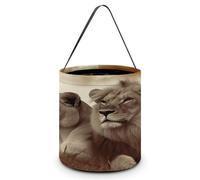 KOAYUBFC Cubo de dulces de Halloween que representa un león africano y una leona, bolsas de truco o golosina, bolsa de dulces de Halloween con asas, cestas de dulces reutilizables para Halloween