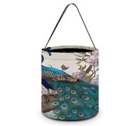 KOAYUBFC Cubo de dulces de Halloween que representa un pavo real, bolsas de dulce o truco floral de Halloween con asas, cestas de dulces reutilizables para Halloween, suministros de fiesta, bolsas de