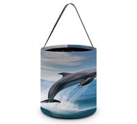 KOAYUBFC Cubo de dulces de Halloween que representa un salto, bolsas de truco o trato, bolsa de dulces de Halloween con asas, cestas de dulces reutilizables para Halloween, suministros de fiesta