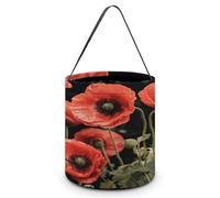 KOAYUBFC Cubo de dulces de Halloween que representa una amapola roja con hojas, bolsas de dulces de Halloween con asas, cestas de dulces reutilizables para Halloween, suministros de fiesta, bolsas de