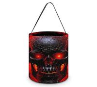 KOAYUBFC Cubo de dulces de Halloween que representa una calavera negra y roja, bolsas de dulces de Halloween con asas, cestas de dulces reutilizables para Halloween, suministros de fiesta, bolsas de