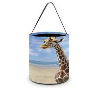 KOAYUBFC Cubo de dulces de Halloween que representa una jirafa de playa, bolsas de dulces de Halloween con asas, cestas de dulces reutilizables para Halloween, suministros de fiesta, bolsas de regalo