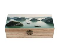 KOAYUBFC Joyero de madera, organizador de almacenamiento de recuerdos, marinos de Karst Landforms, caja de madera hecha a mano para almacenar joyas, monedas, tarjetas de tartot pequeños tesoros