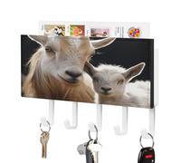 KOAYUBFC Lindo llavero de bebé con madre de cabra, soporte decorativo para llaves en pared, ganchos adhesivos para puerta, pasillo, entrada