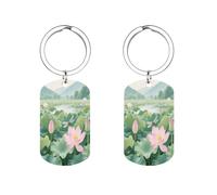 KOAYUBFC Llavero de doble cara con imagen de un estanque de loto con agua ondulada para hombres, marido, esposa, novia, novio, regalo
