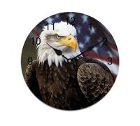 KOAYUBFC Reloj de pared con águila calva americana, funciona con pilas, reloj de pared redondo de PVC silencioso sin tictac, para sala de estar, cocina, hogar, oficina, reloj decorativo de pared
