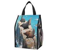 KOAYUBFC Sea Lions on The Reefs - Lonchera aislada con capacidad de 12 litros con bolsillos laterales dobles, bolsa enfriadora plegable, bolsa térmica a prueba de fugas, bolsas de picnic reutilizables