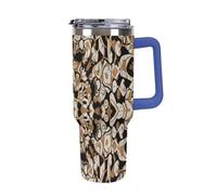 KOAYUBFC Taza de café de 1,18 L con asa y tapa de popote, taza en forma de cono que cabe en el portavasos del coche, taza de café de acero inoxidable con patrón geométrico irregular