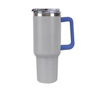 KOAYUBFC Taza de café de 1,18 L con asa y tapa de popote, taza en forma de cono que cabe en el portavasos del coche, taza de café de acero inoxidable con patrón gris puro