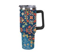 KOAYUBFC Taza de café de 1,18 L con asa y tapa de popote, taza en forma de cono que cabe en el portavasos del coche, taza de café de acero inoxidable con patrón geométrico irregular