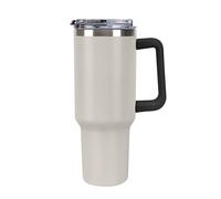 KOAYUBFC Taza de café de 1,18 L con asa y tapa de popote, taza en forma de cono que cabe en el portavasos del coche, taza de café de acero inoxidable con patrón blanco roto