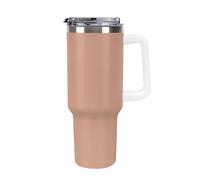 KOAYUBFC Taza de café de 1,18 L con asa y tapa de popote, taza en forma de cono que cabe en el portavasos del coche, taza de café de acero inoxidable con patrón de oro rosa