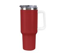 KOAYUBFC Taza de café de 1,18 L con asa y tapa de popote, taza en forma de cono que cabe en el portavasos del coche, taza de café de acero inoxidable con patrón rojo vino