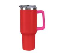KOAYUBFC Taza de café de 1,18 L con asa y tapa de popote, taza en forma de cono que cabe en el portavasos del coche, taza de café de acero inoxidable con patrón rojo puro
