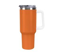 KOAYUBFC Taza de café de 1,18 L con asa y tapa de popote, taza en forma de cono que cabe en el portavasos del coche, taza de café de acero inoxidable con patrón naranja puro