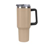 KOAYUBFC Taza de café de 1,18 L con asa y tapa de popote, taza en forma de cono que cabe en el portavasos del coche, taza de café de acero inoxidable con patrón caqui