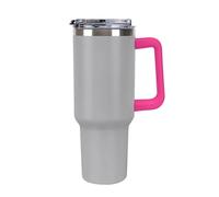 KOAYUBFC Taza de café de 1,18 L con asa y tapa de popote, taza en forma de cono que cabe en el portavasos del coche, taza de café de acero inoxidable con patrón gris puro