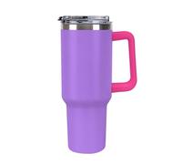KOAYUBFC Taza de café de 1,18 L con asa y tapa de popote, taza en forma de cono que cabe en el portavasos del coche, taza de café de acero inoxidable con patrón morado lavanda