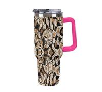 KOAYUBFC Taza de café de 1,18 L con asa y tapa de popote, taza en forma de cono que cabe en el portavasos del coche, taza de café de acero inoxidable con patrón geométrico irregular