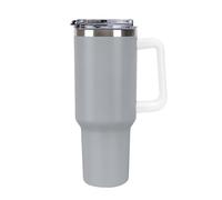 KOAYUBFC Taza de café de 1,18 L con asa y tapa de popote, taza en forma de cono que cabe en el portavasos del coche, taza de café de acero inoxidable con patrón gris ahumado