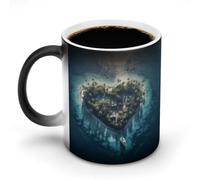 KOAYUBFC Taza de café de 325 ml con forma de corazón que cambia de color, tazas de café que cambian de calor con asa, taza mágica sensible al calor para mujeres y hombres, divertida taza de cerámica