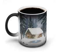 KOAYUBFC Taza de café de 325 ml con texto en inglés "A Cabin in the Forest", tazas de café que cambian de color con asa, taza mágica sensible al calor para mujeres y hombres, divertida taza de
