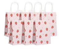 KoberrLi 16 bolsas de papel de regalo de fresa con asas de 5.9 x 8.2 x 3.15 pulgadas, bolsas de papel de fresa para cumpleaños, baby shower, regalos de vacaciones (fresa)