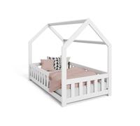 KOBI Cama casita Infantil DUBI 160x80 cm de Pino | con barandilla de Seguridad, Estructura Flex | Natural o Blanca | Opcional con colchón | Muebles para Montaje en casa (Blanco, zonder matras)