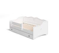 KOBI Cama infantil EMMA con protección lateral y cajón - Cama de madera segura, estructura flexible robusta, cómoda y práctica para la habitación (szary, 160 x 80)