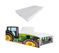 KOBI Cama Infantil Granja anticaídas | Tractor Verde | 160x80cm | Cama Juvenil con colchón | Cunas Niños Niñas | Cama Individual Cama para niños Cama de Coche