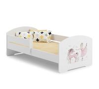 KOBI Cama infantil LUK Blanco | 140 x 70 cm | Cama infantil Camas infantiles | con colchón y marco | Habitación Bebe | Cama individual con barandilla