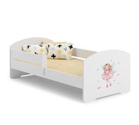 KOBI Cama infantil LUK Blanco | 140 x 70 cm | Cama infantil Camas infantiles | con colchón y marco | Habitación Bebe | Cama individual con barandilla