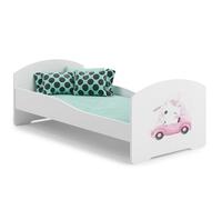KOBI Cama Infantil LUK con colchón, Blanco | para habitación Infantil | para un niño y una niña | colchón, Estructura incluida | (Gato, 160x80)