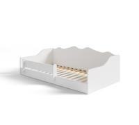 KOBI Cama Montessori en el suelo 140x70 Emma Blanco, sin colchón, cama segura con barrera protectora, elegante y cómoda para la habitación de su hijo.