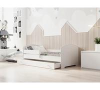 KOBI Cama para niños LUK 160x80 en un Juego con un cajón Espacioso, barandilla, colchón y Marco, para una niña y un niño, para una habitación Infantil
